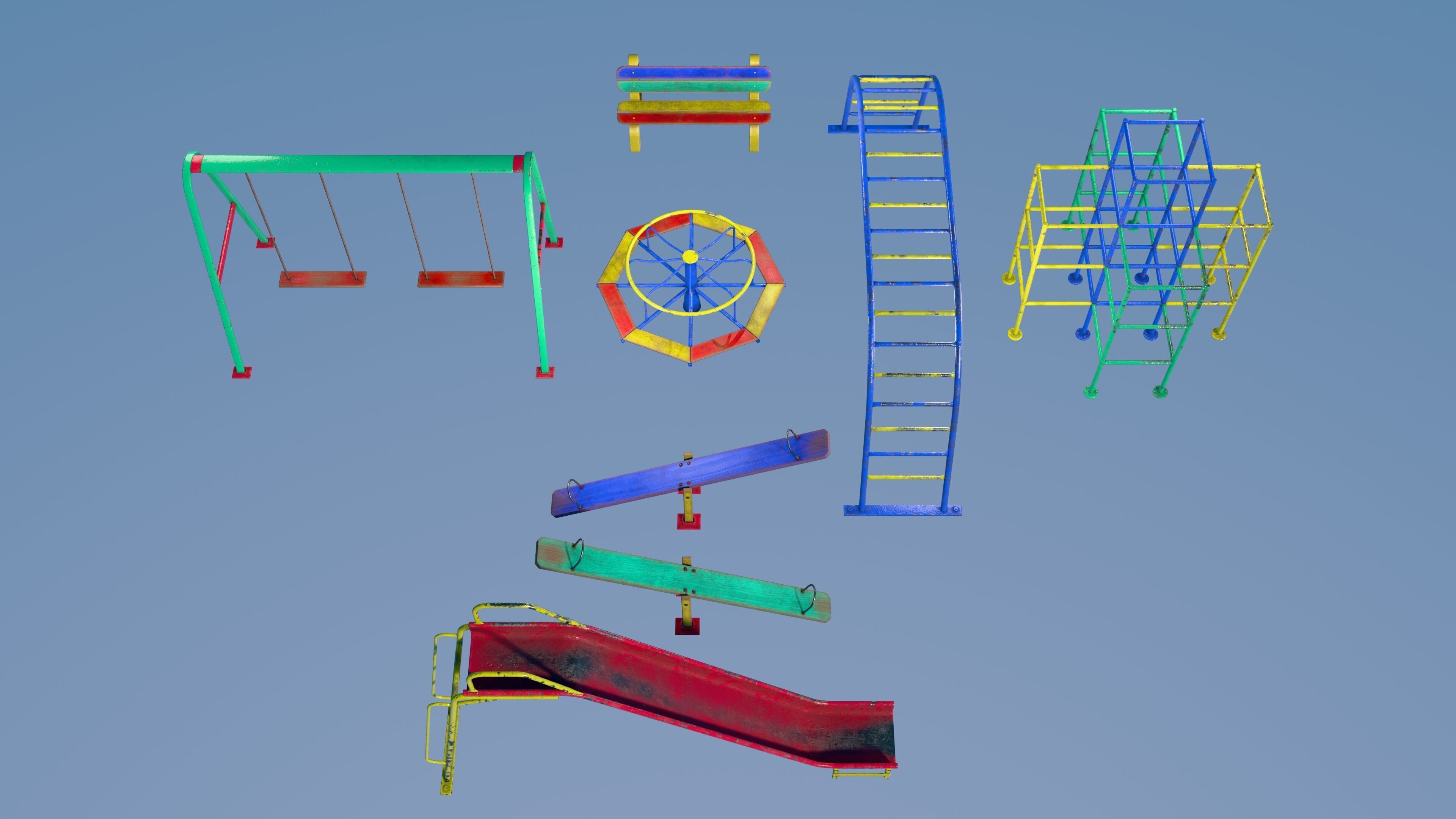 Abandoned Playground Scene Low-poly 3D model_1