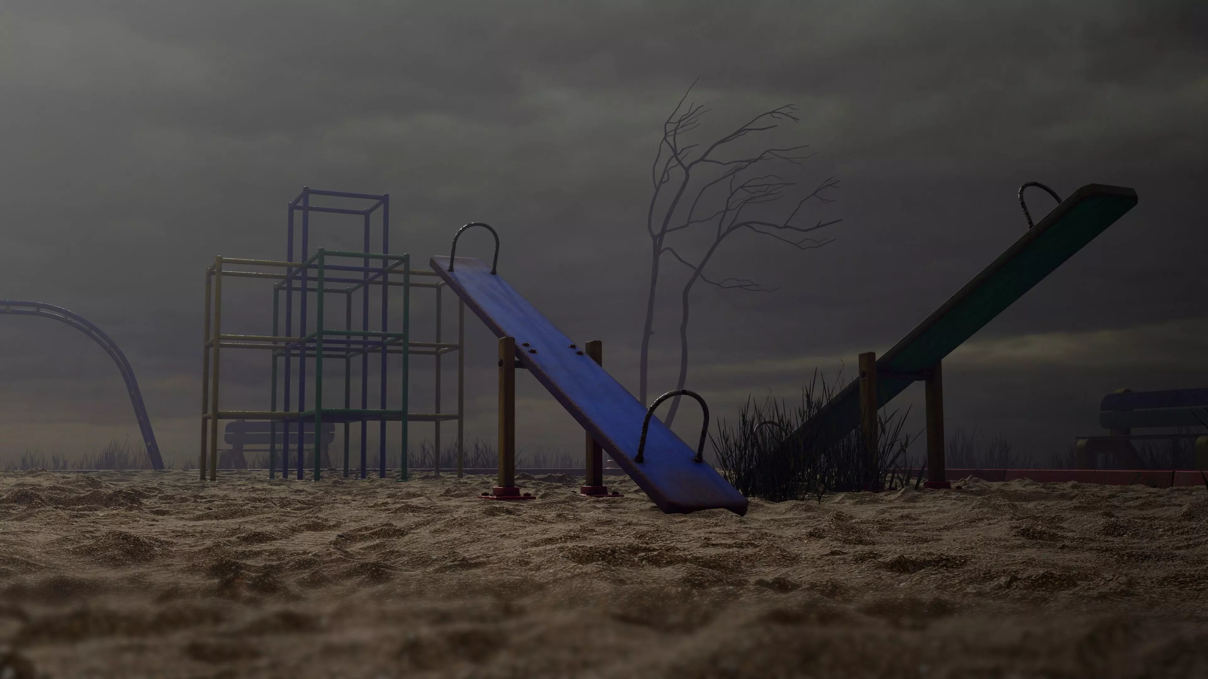 Abandoned Playground Scene Low-poly 3D model_0