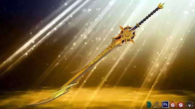 Golden Fantasy Sword - Substance Files Included Low-poly 3D model