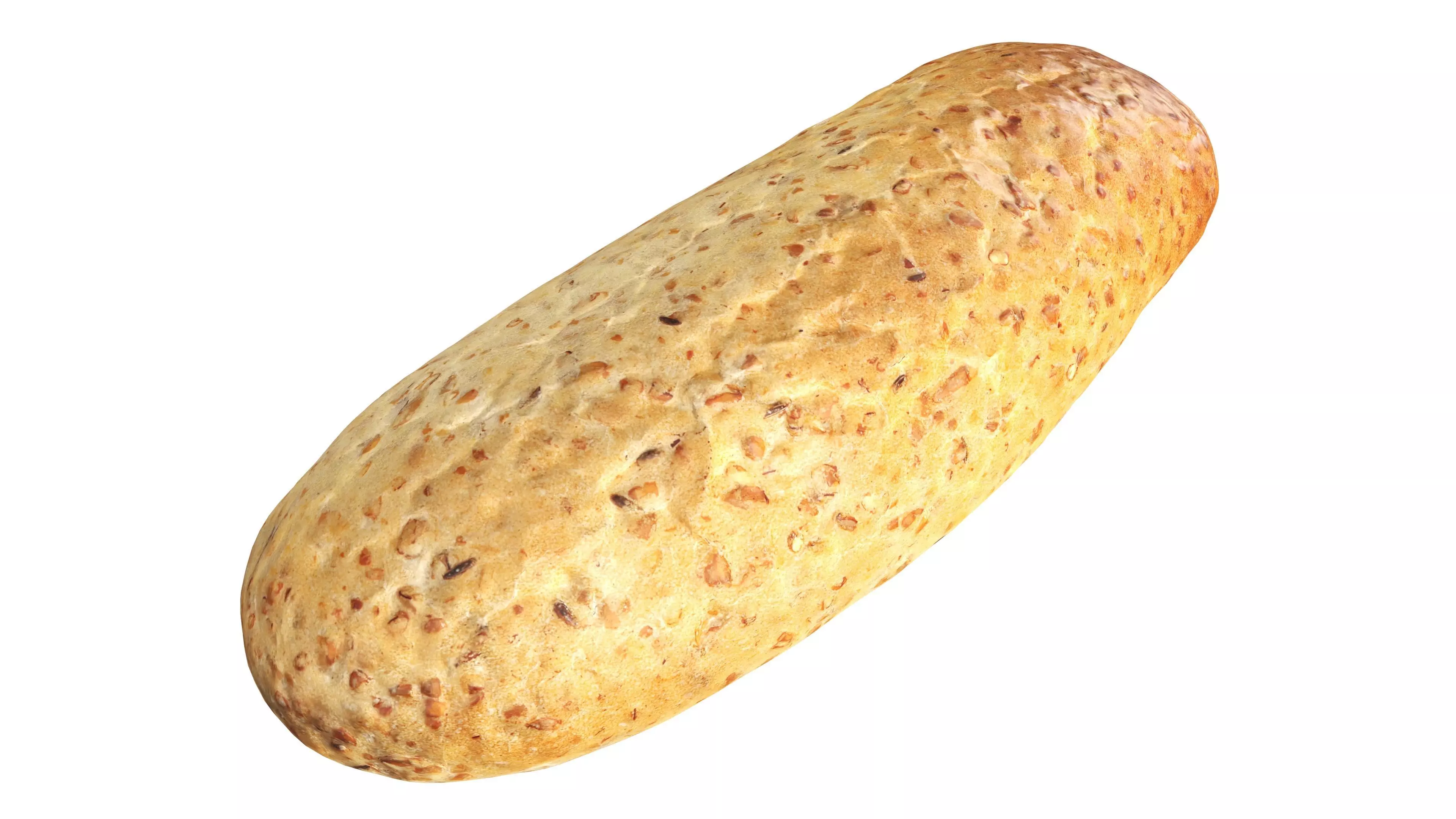 Narrow wheat bread with grains Low-poly 3D model_0