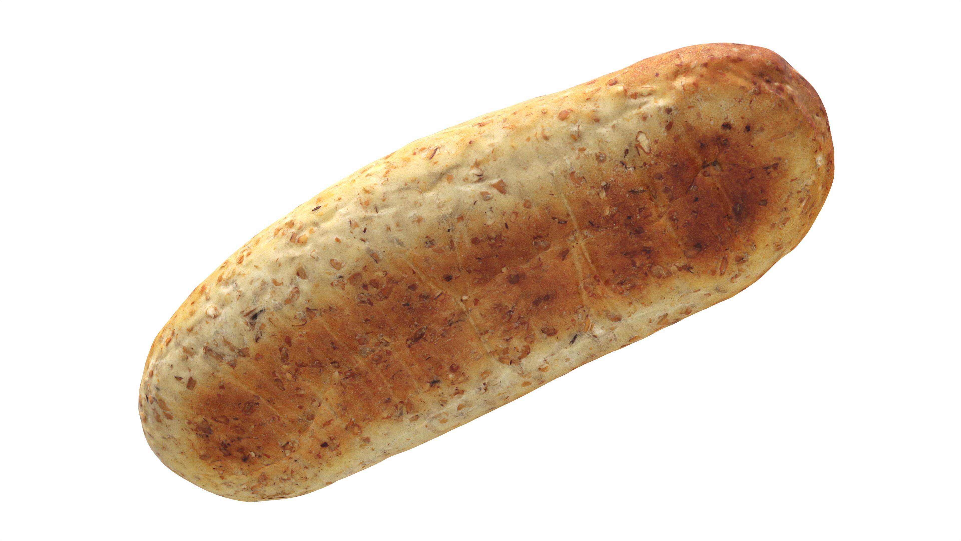 Narrow wheat bread with grains Low-poly 3D model_3