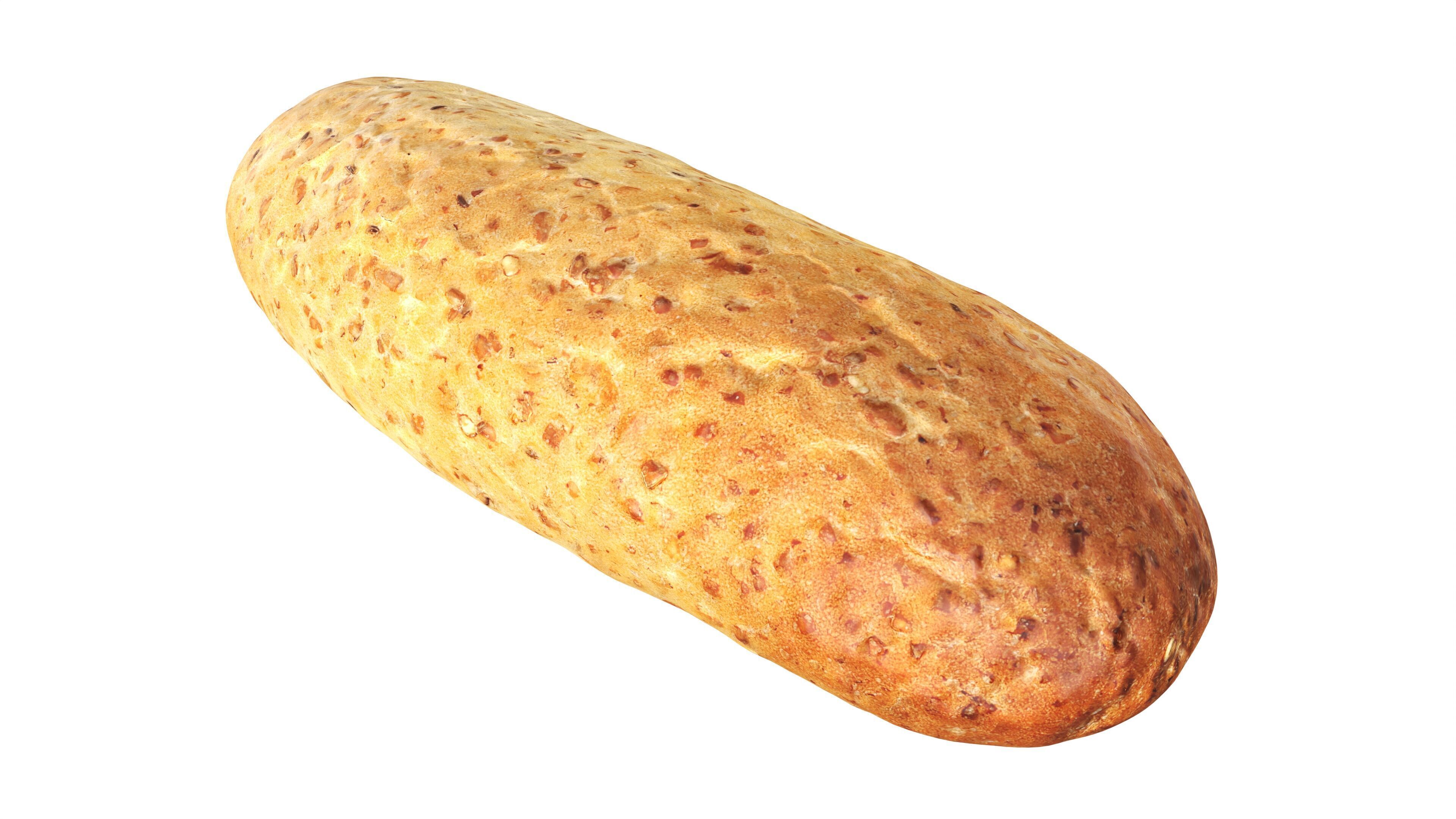 Narrow wheat bread with grains Low-poly 3D model_2