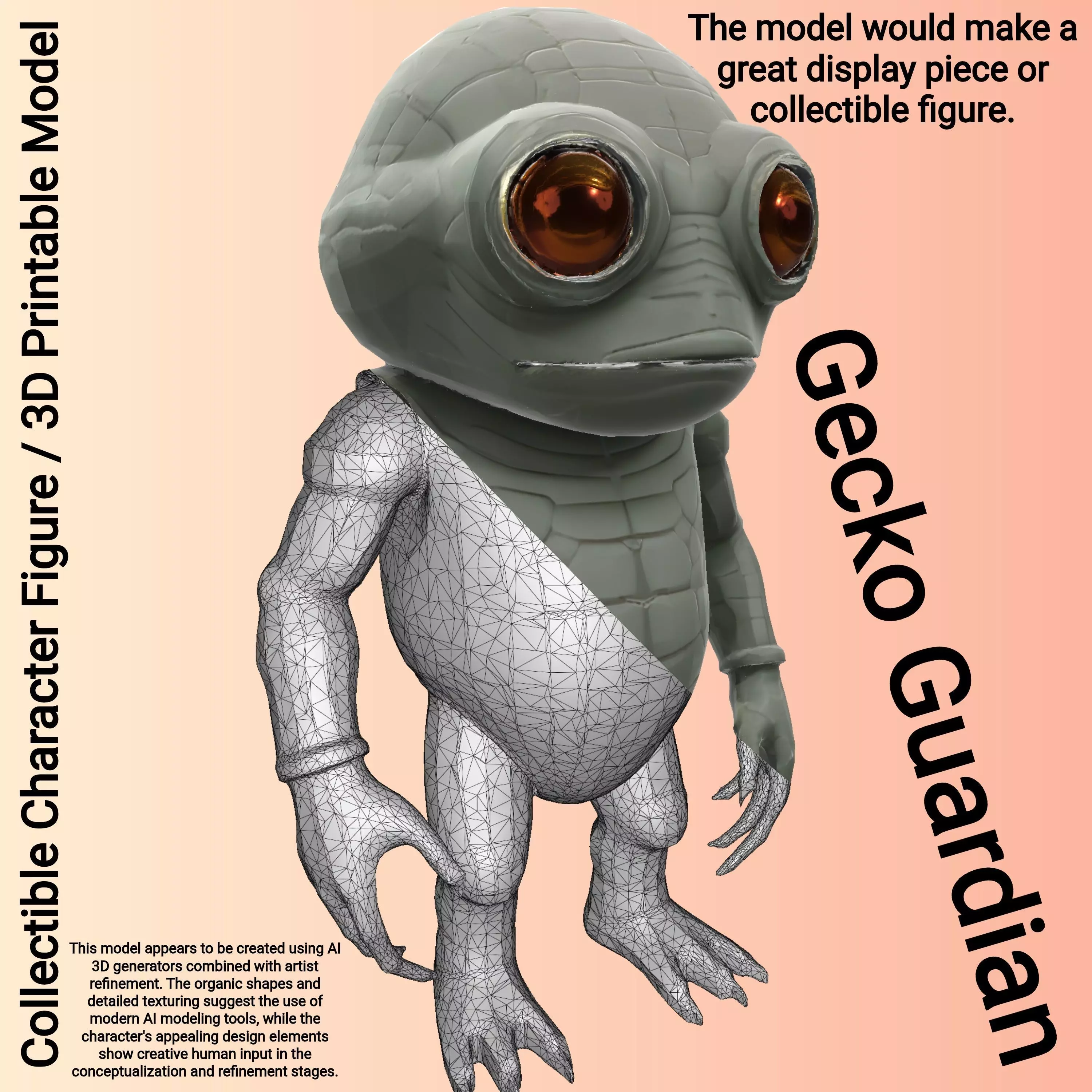 Gecko Guardian - The Wide-Eyed Reptilian Character Free 3D print model
