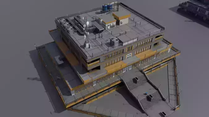 Office building in square shape in 4 colors with interior