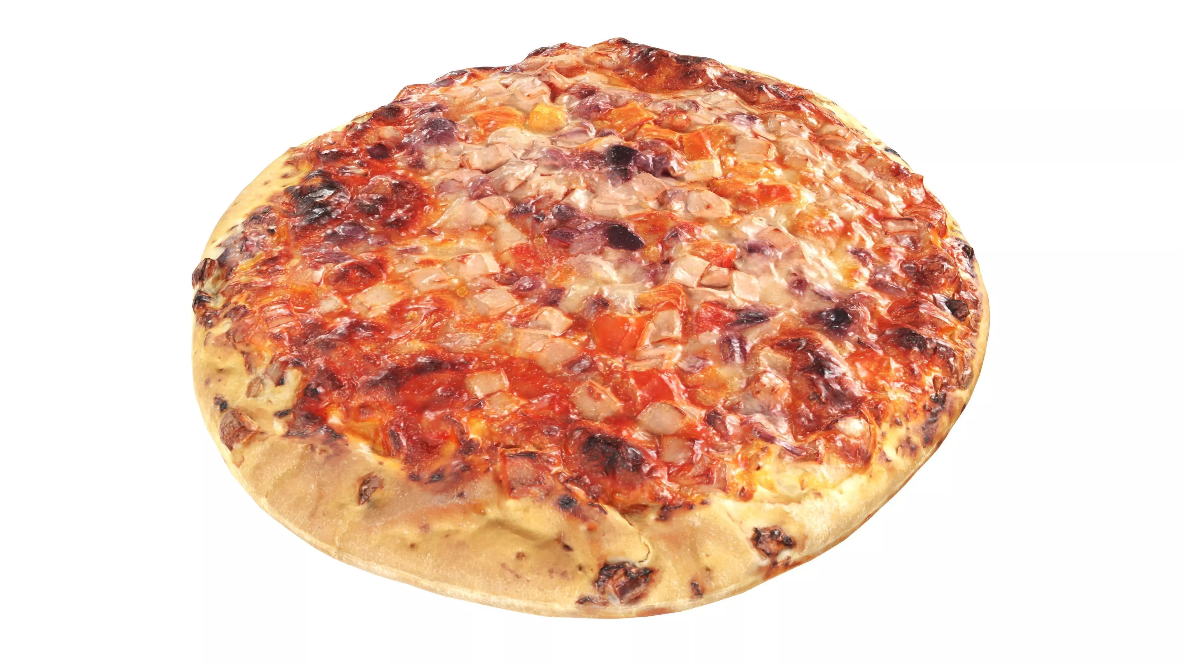 Small pizza with cheese and sausage Low-poly 3D model_0