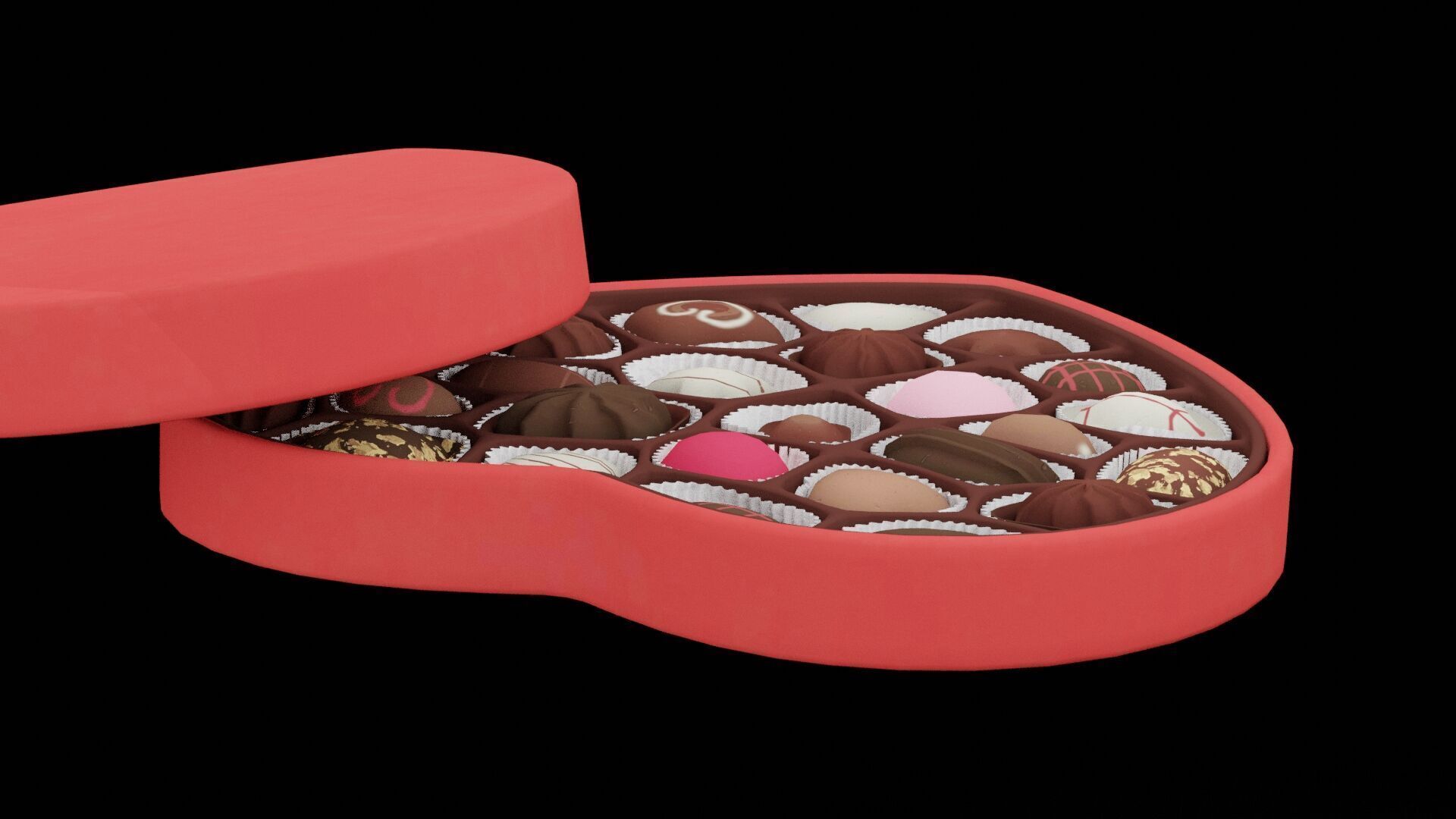 Heart Shaped Chocolate Box Low-poly 3D model_4