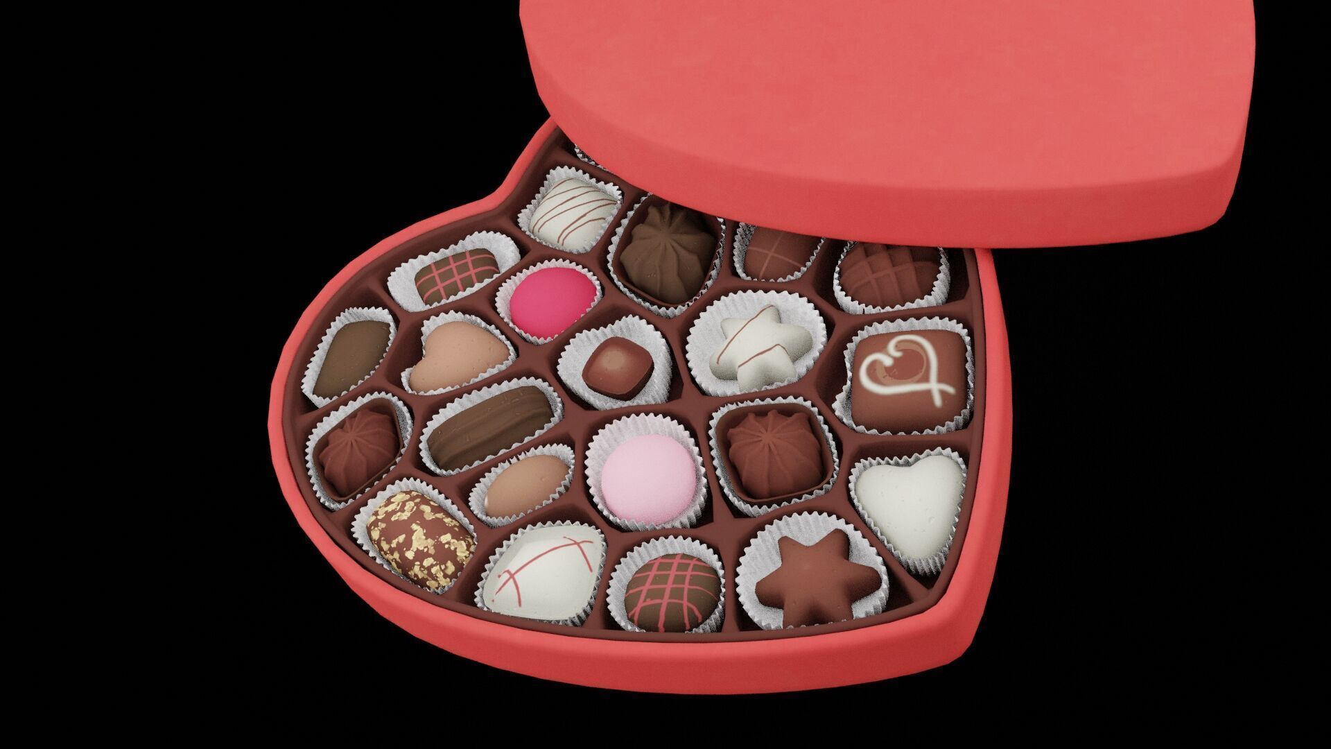 Heart Shaped Chocolate Box Low-poly 3D model_5