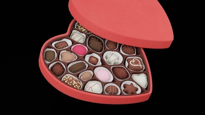 Heart Shaped Chocolate Box Low-poly 3D model 2