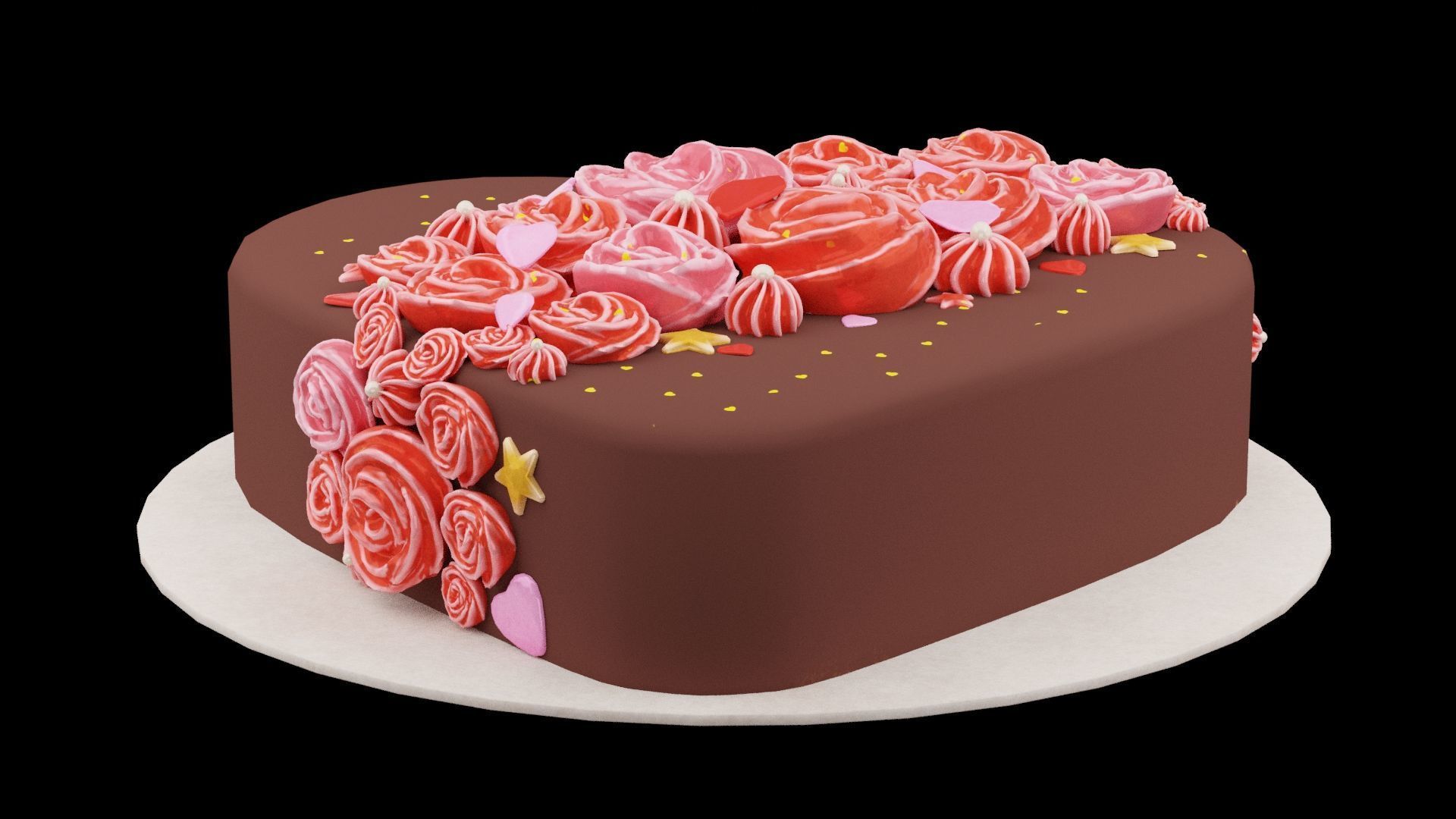 Heart Shaped Chocolate Cake  Low-poly 3D model_1