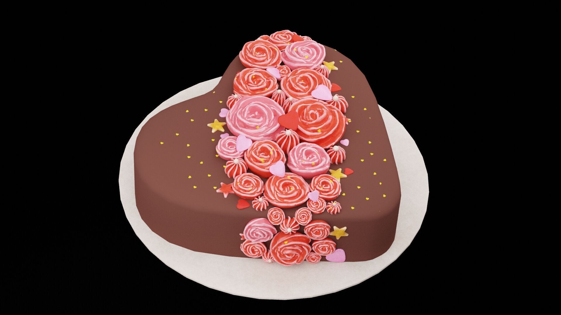 Heart Shaped Chocolate Cake  Low-poly 3D model_4