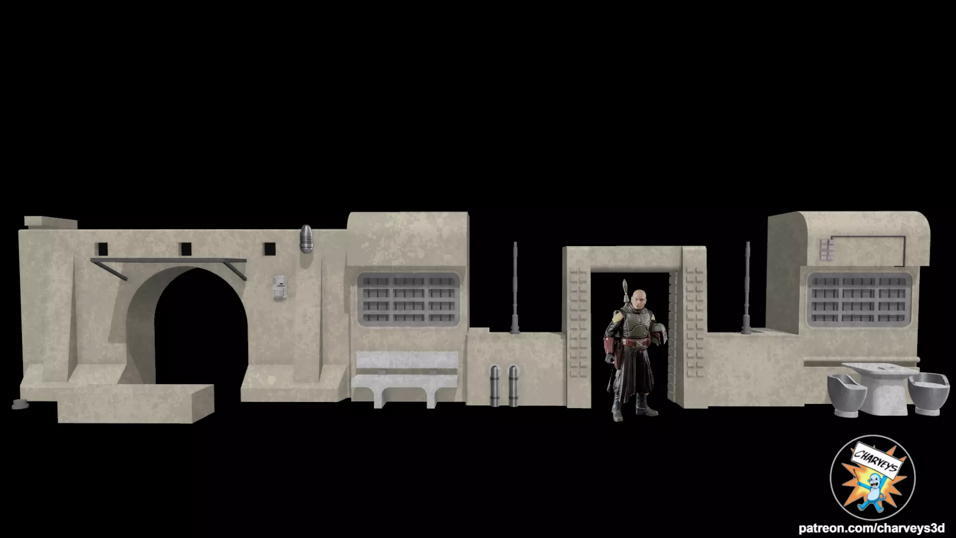 Star Wars Mos Espa Street Shelf Diorama for 4 and 6 inch figures 3D print model_0