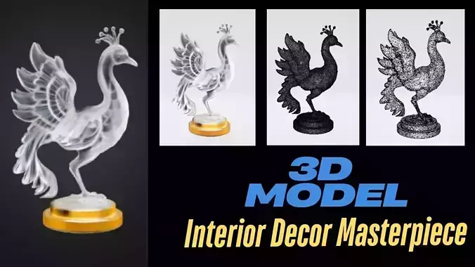 Elegant  Glass Peacock Showpiece for Interior Decoration