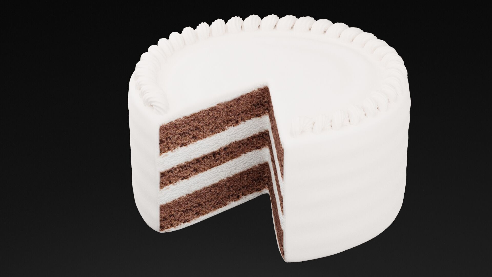 Chocolate With White Cream Cake  Low-poly 3D model_1