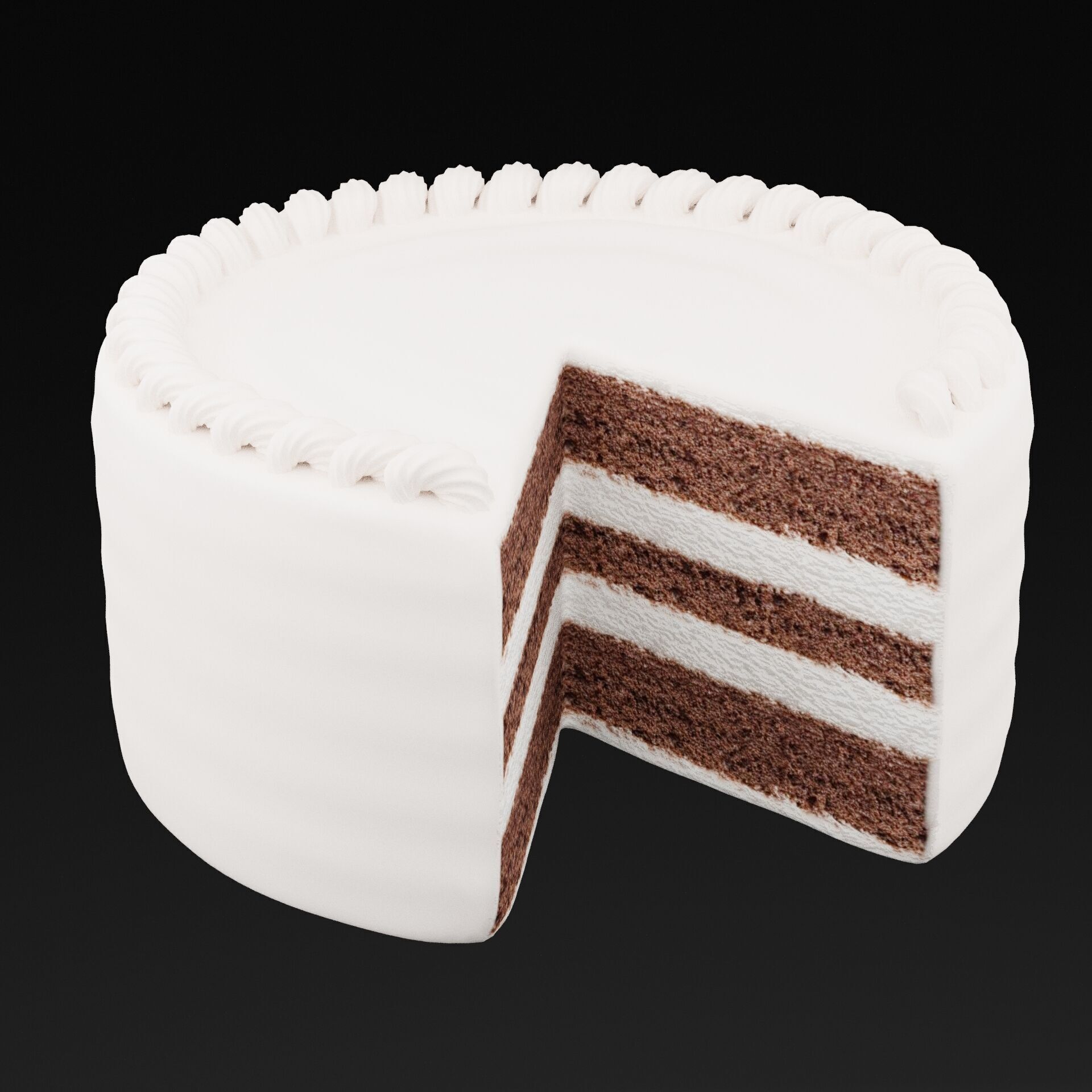 Chocolate With White Cream Cake  Low-poly 3D model_6