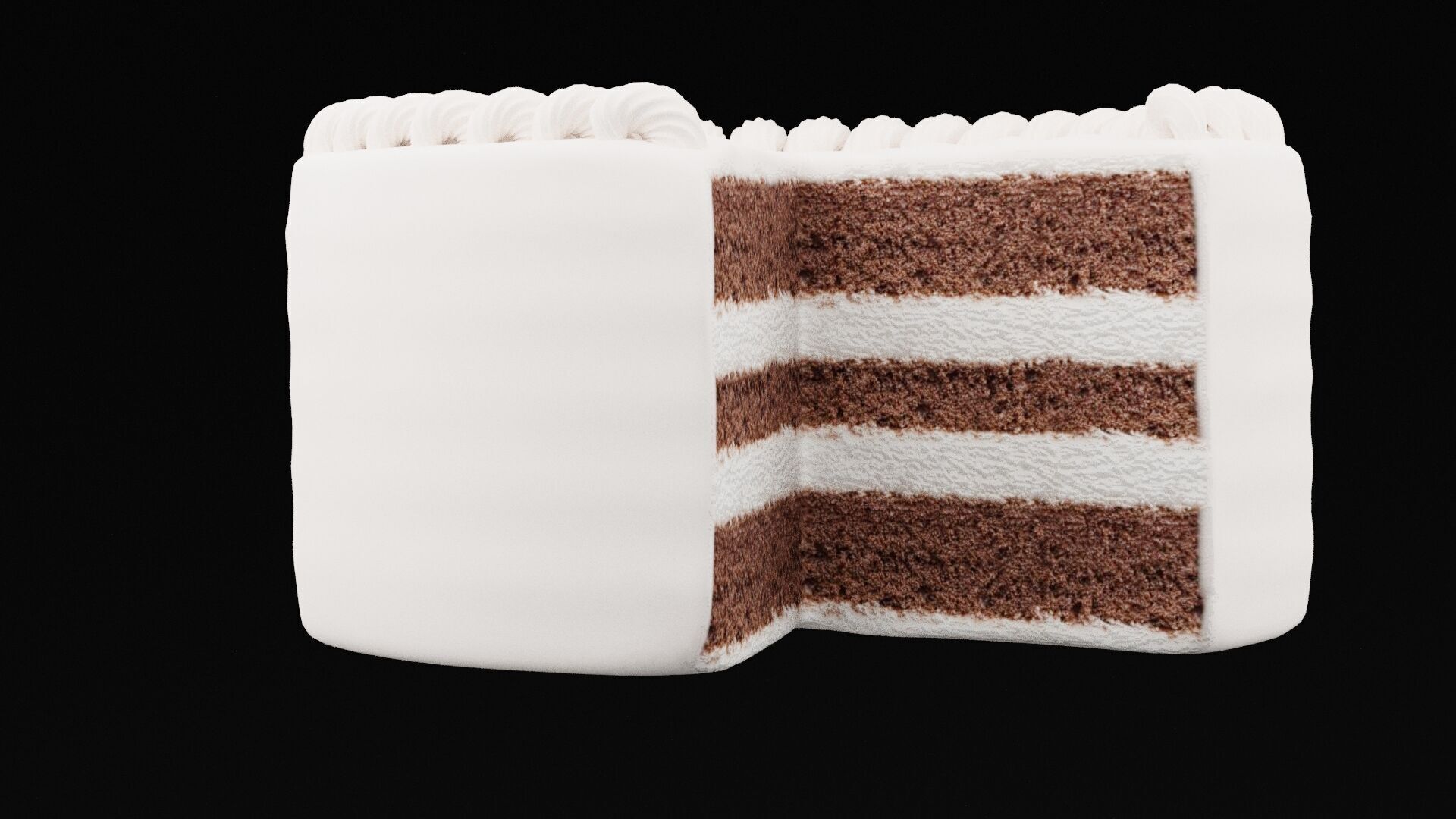 Chocolate With White Cream Cake  Low-poly 3D model_3