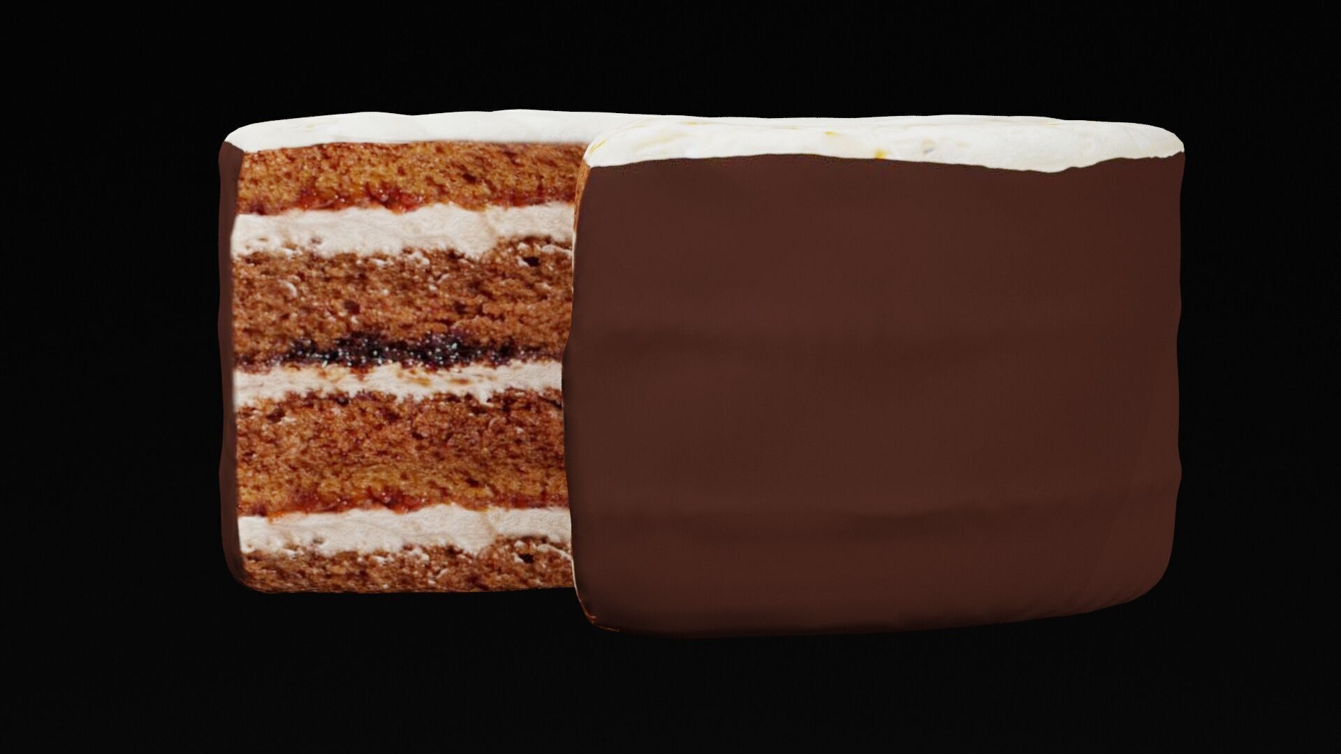 Chocolate With White Cream Cake Low-poly 3D model_4