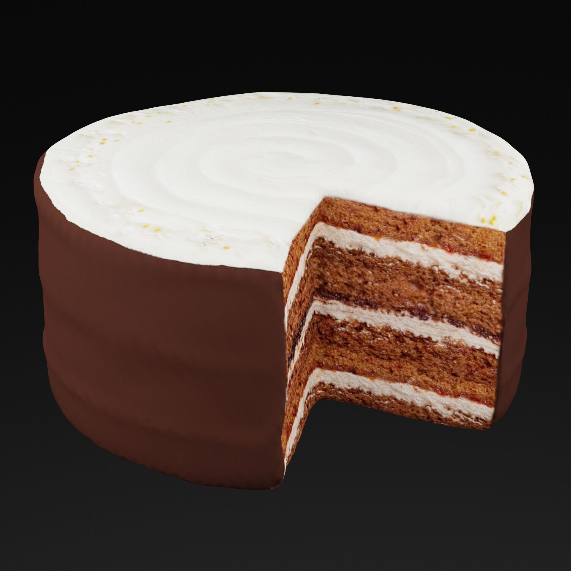 Chocolate With White Cream Cake Low-poly 3D model_6