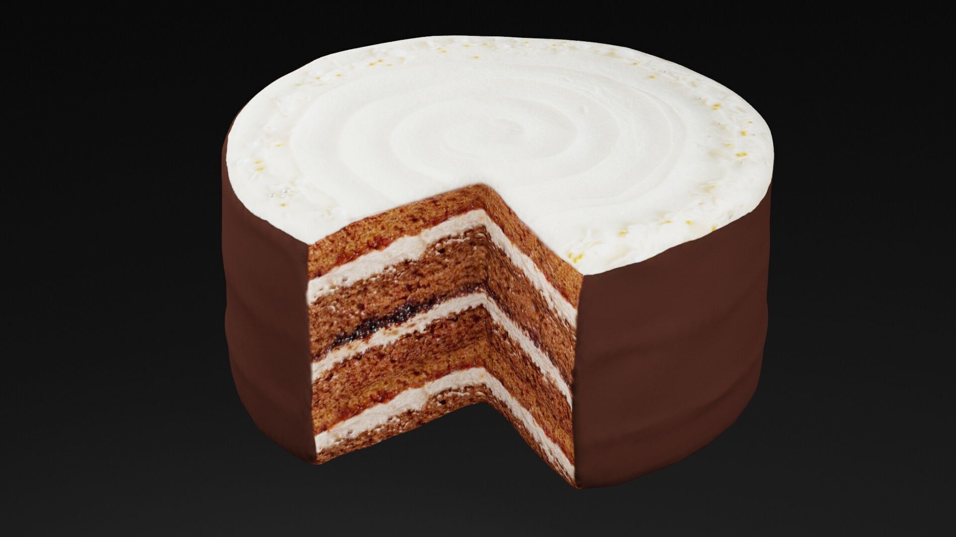 Chocolate With White Cream Cake Low-poly 3D model_1