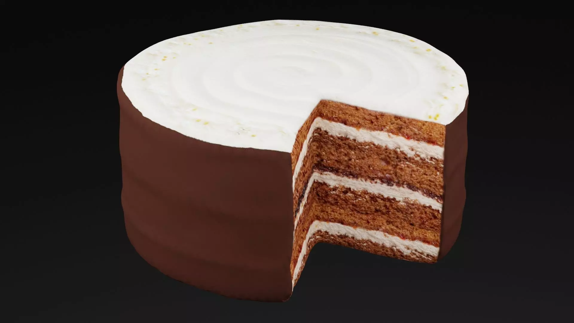 Chocolate With White Cream Cake Low-poly 3D model_0
