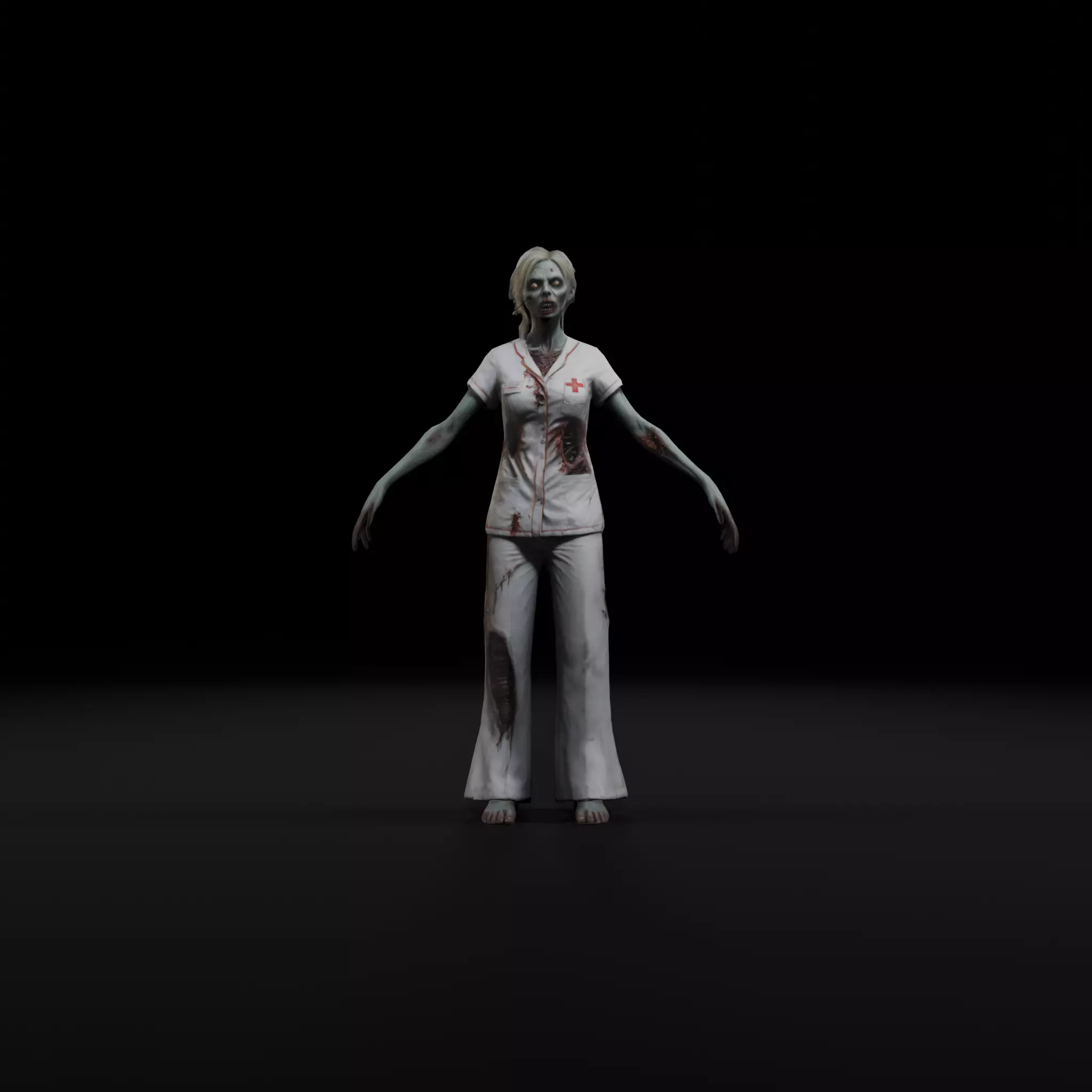 female Zombie Nurse - Game Ready Rigged Animated Low-poly 3D model_0