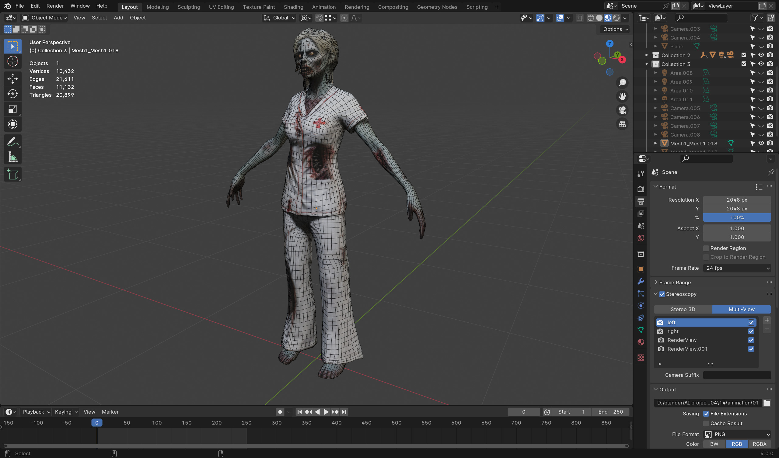 female Zombie Nurse - Game Ready Rigged Animated Low-poly 3D model_6