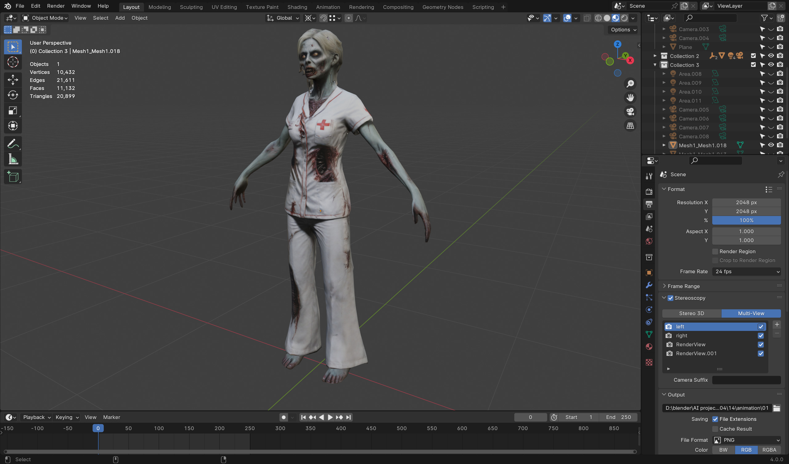 female Zombie Nurse - Game Ready Rigged Animated Low-poly 3D model_5