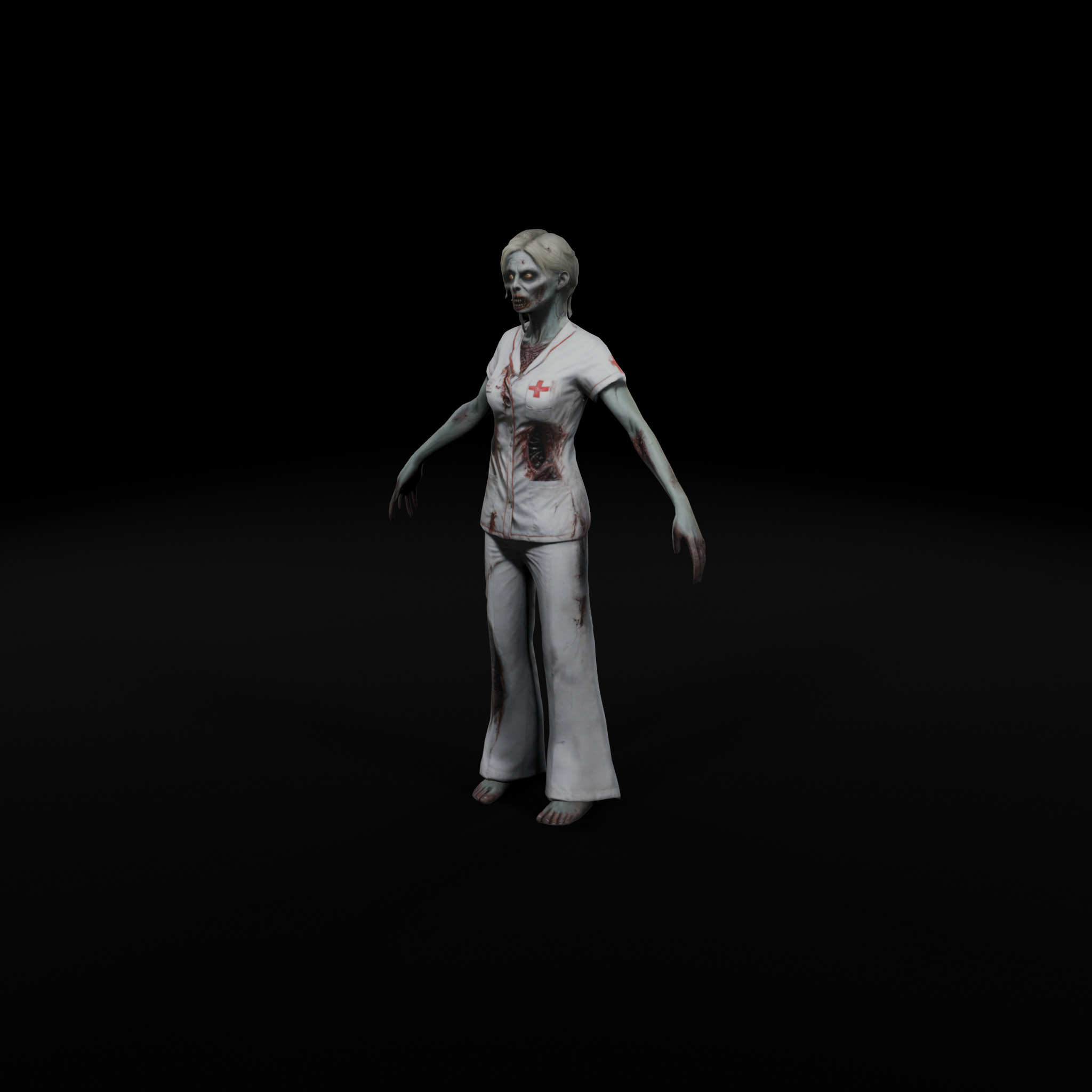 female Zombie Nurse - Game Ready Rigged Animated Low-poly 3D model_3