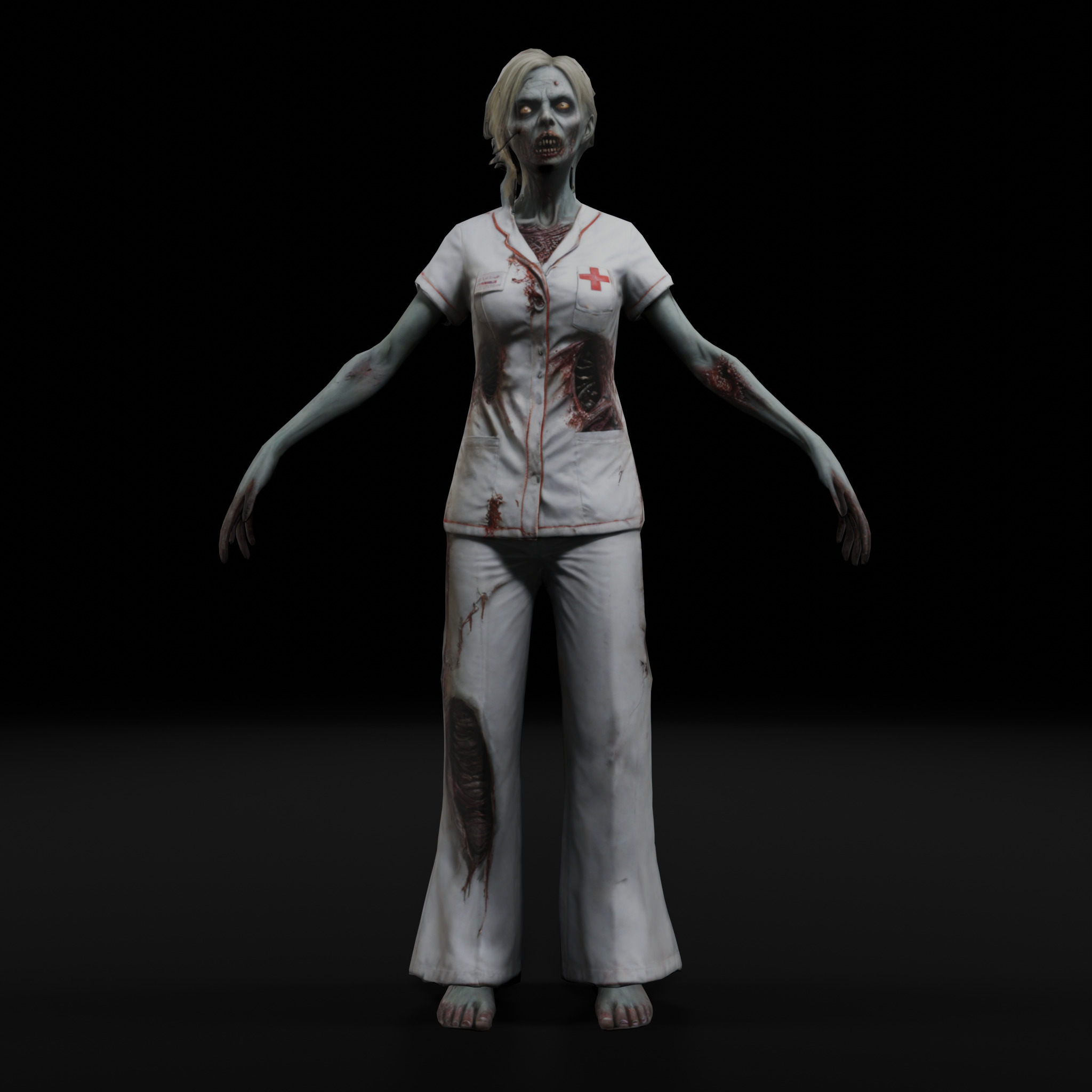 female Zombie Nurse - Game Ready Rigged Animated Low-poly 3D model_4