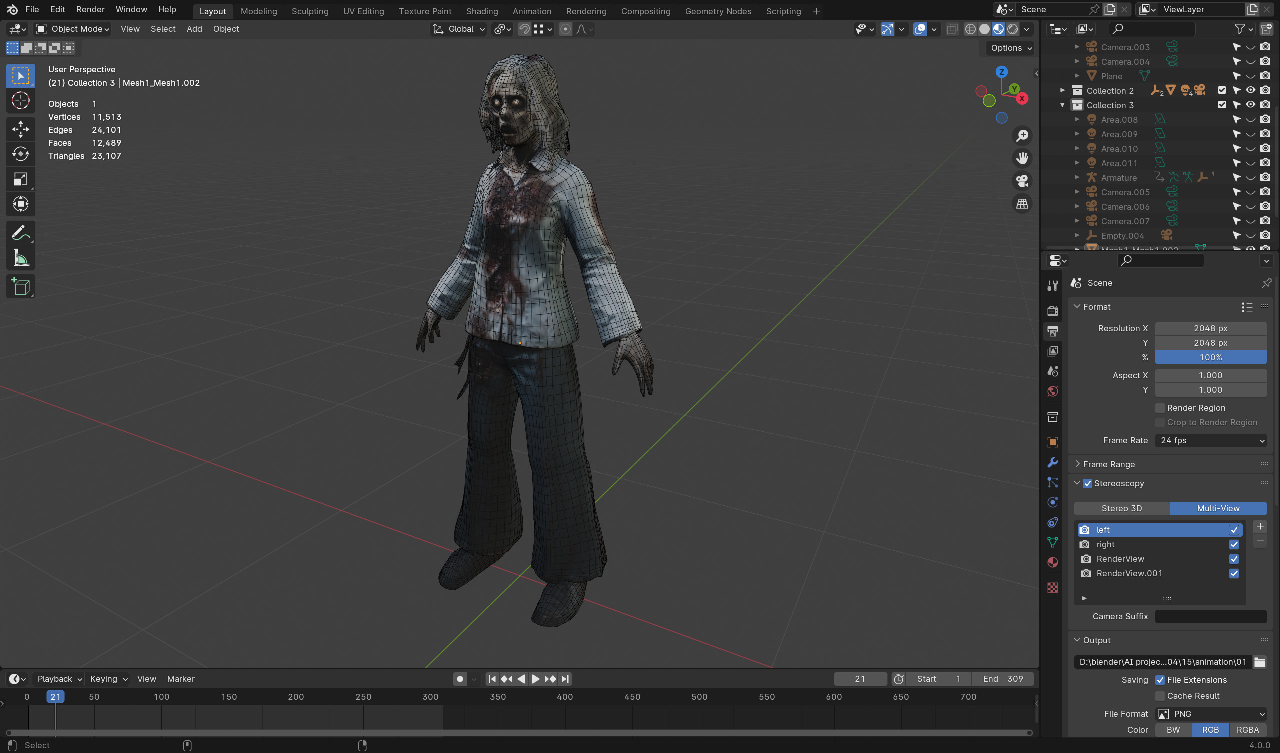 Female Zombie Librarian - Game Ready Rigged Animated Low-poly 3D model_5