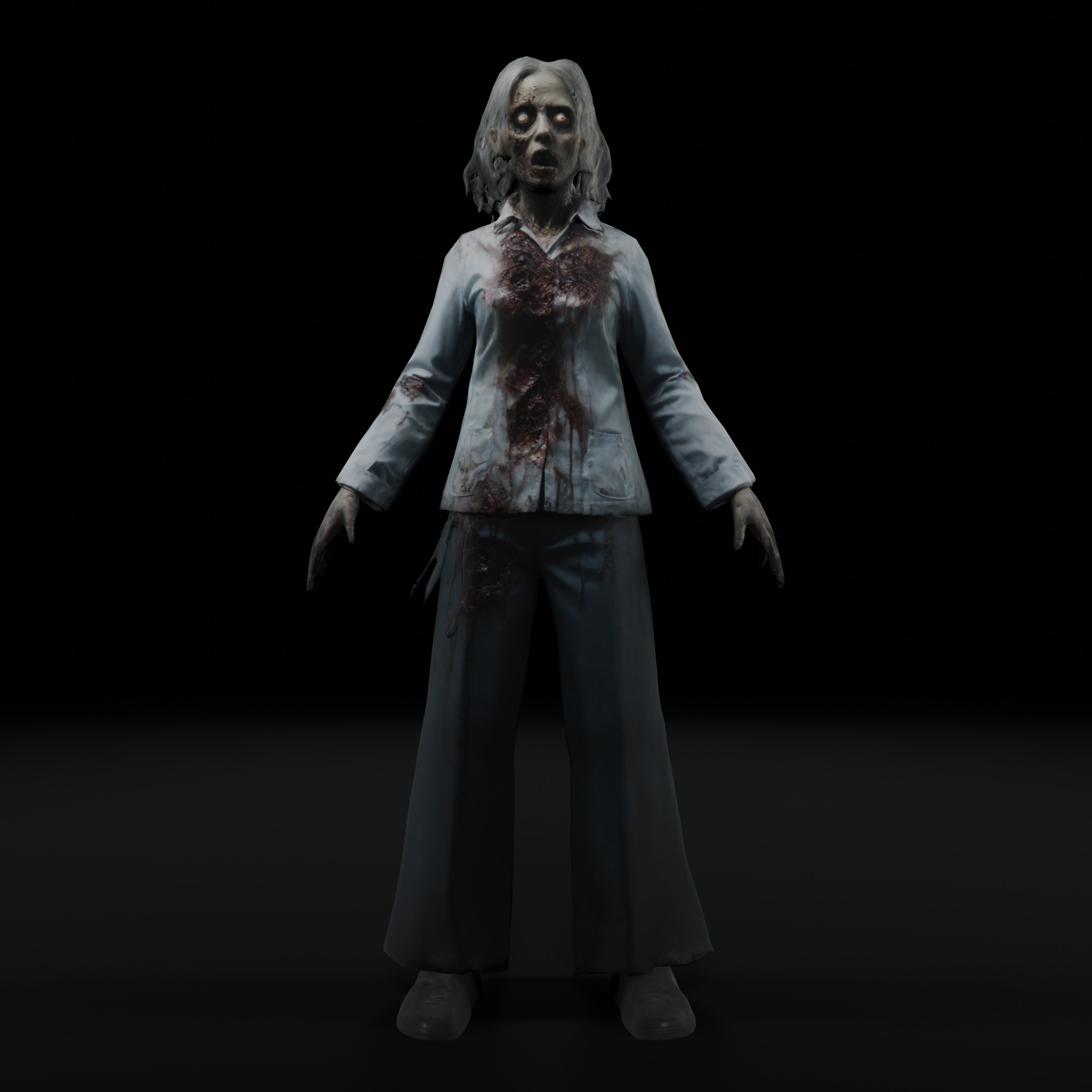 Female Zombie Librarian - Game Ready Rigged Animated Low-poly 3D model_3