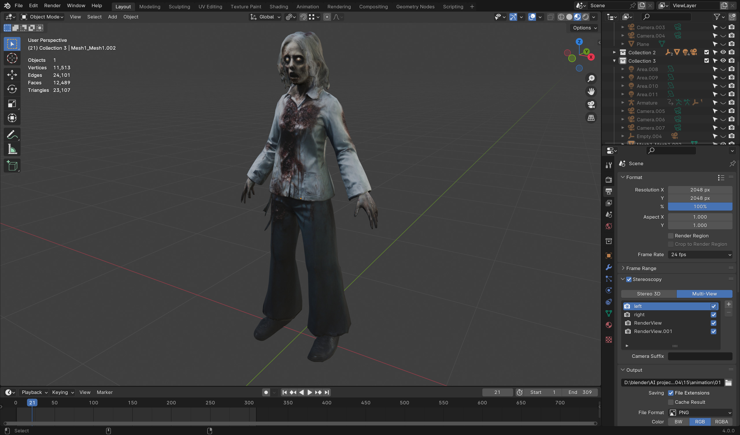 Female Zombie Librarian - Game Ready Rigged Animated Low-poly 3D model_4