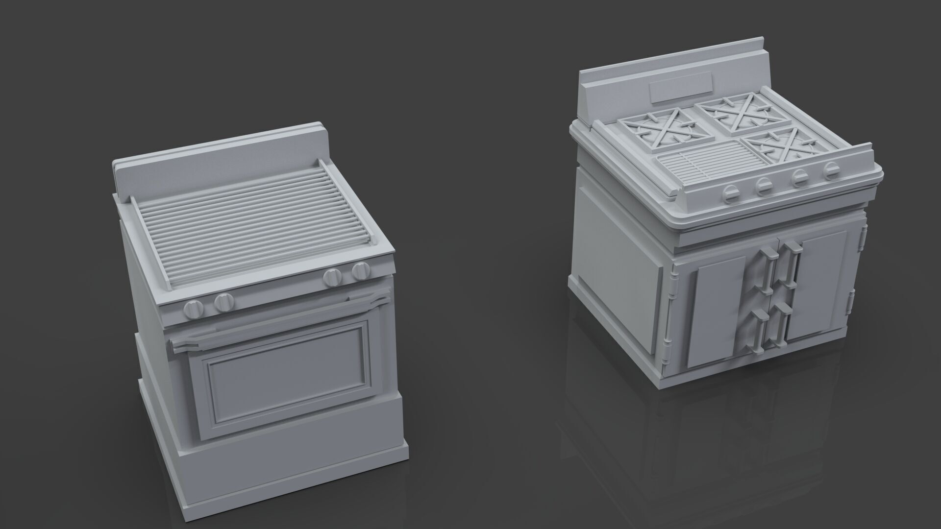 Low Poly 5 Gas Stoves Mini Pack 1 - Gameready - Untextured Low-poly 3D model_5