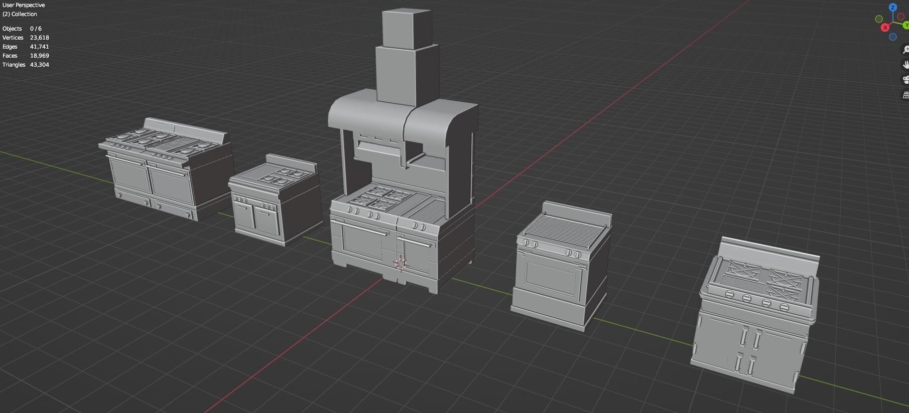 Low Poly 5 Gas Stoves Mini Pack 1 - Gameready - Untextured Low-poly 3D model_12