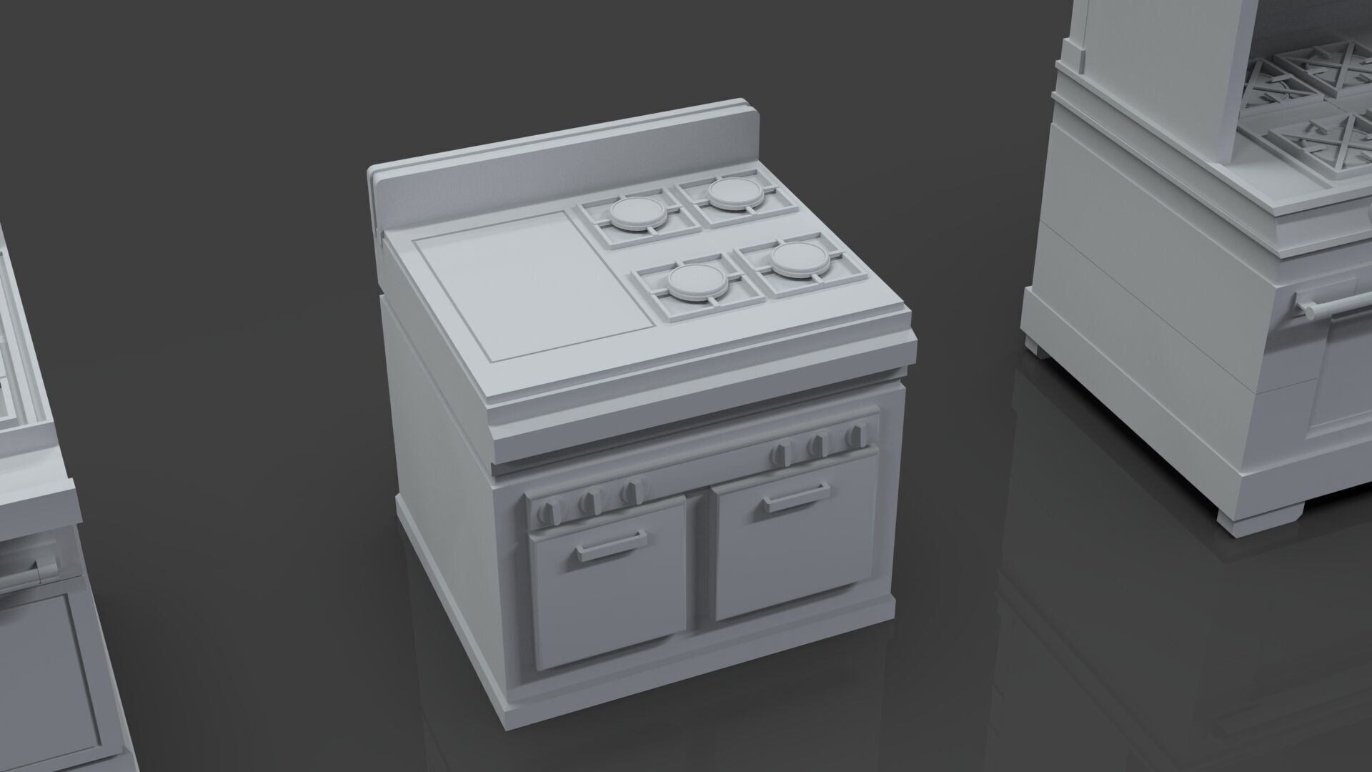 Low Poly 5 Gas Stoves Mini Pack 1 - Gameready - Untextured Low-poly 3D model_3