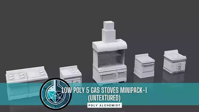 Low Poly 5 Gas Stoves Mini Pack 1 - Gameready - Untextured Low-poly 3D model Low Poly 5 Gas Stoves Mini Pack 1 - Gameready - Untextured Low-poly 3D model