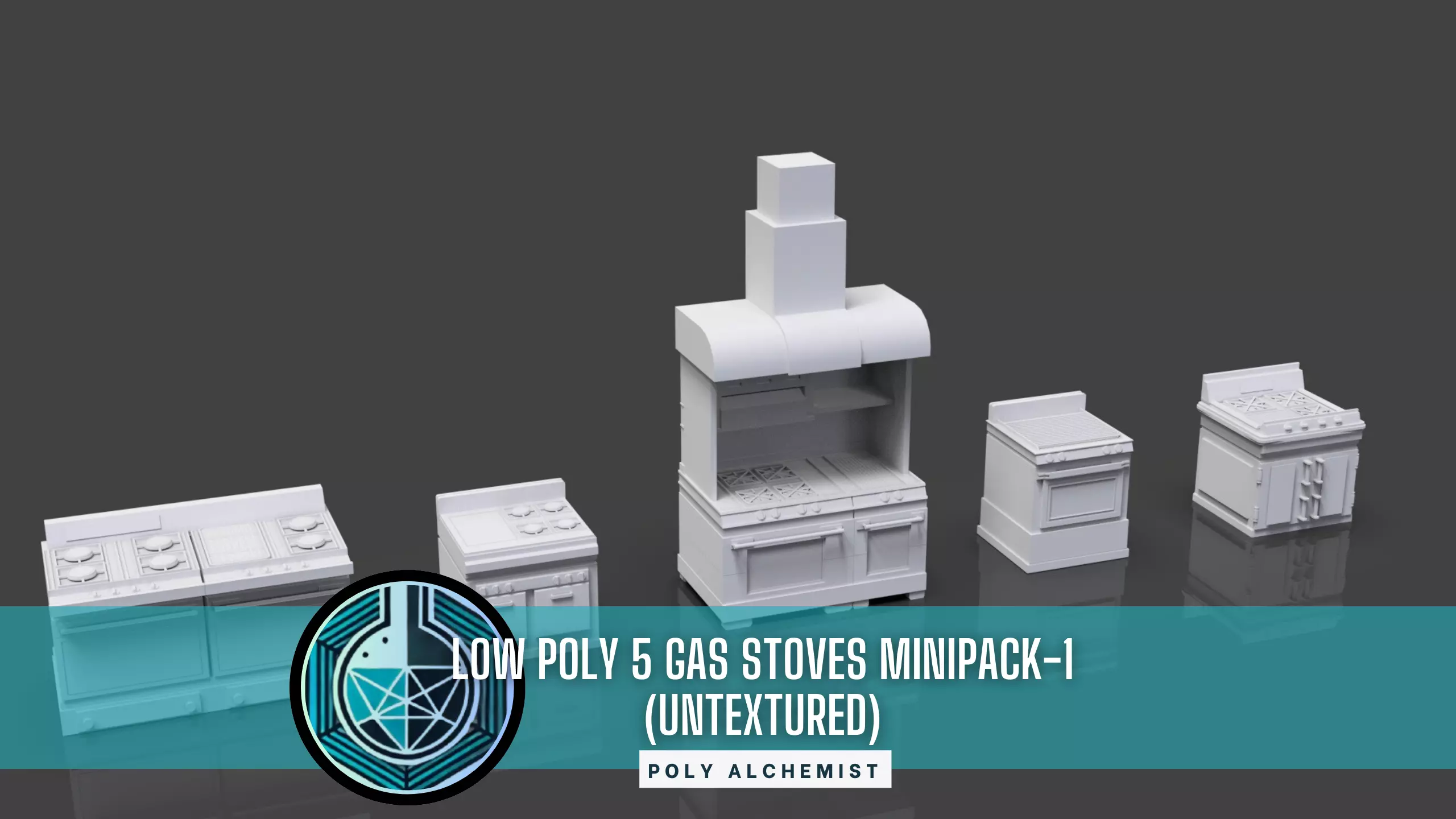 Low Poly 5 Gas Stoves Mini Pack 1 - Gameready - Untextured Low-poly 3D model_0