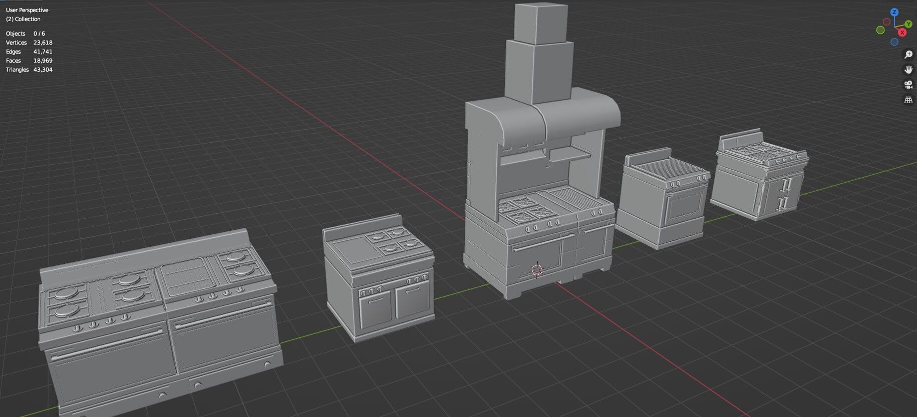 Low Poly 5 Gas Stoves Mini Pack 1 - Gameready - Untextured Low-poly 3D model_13