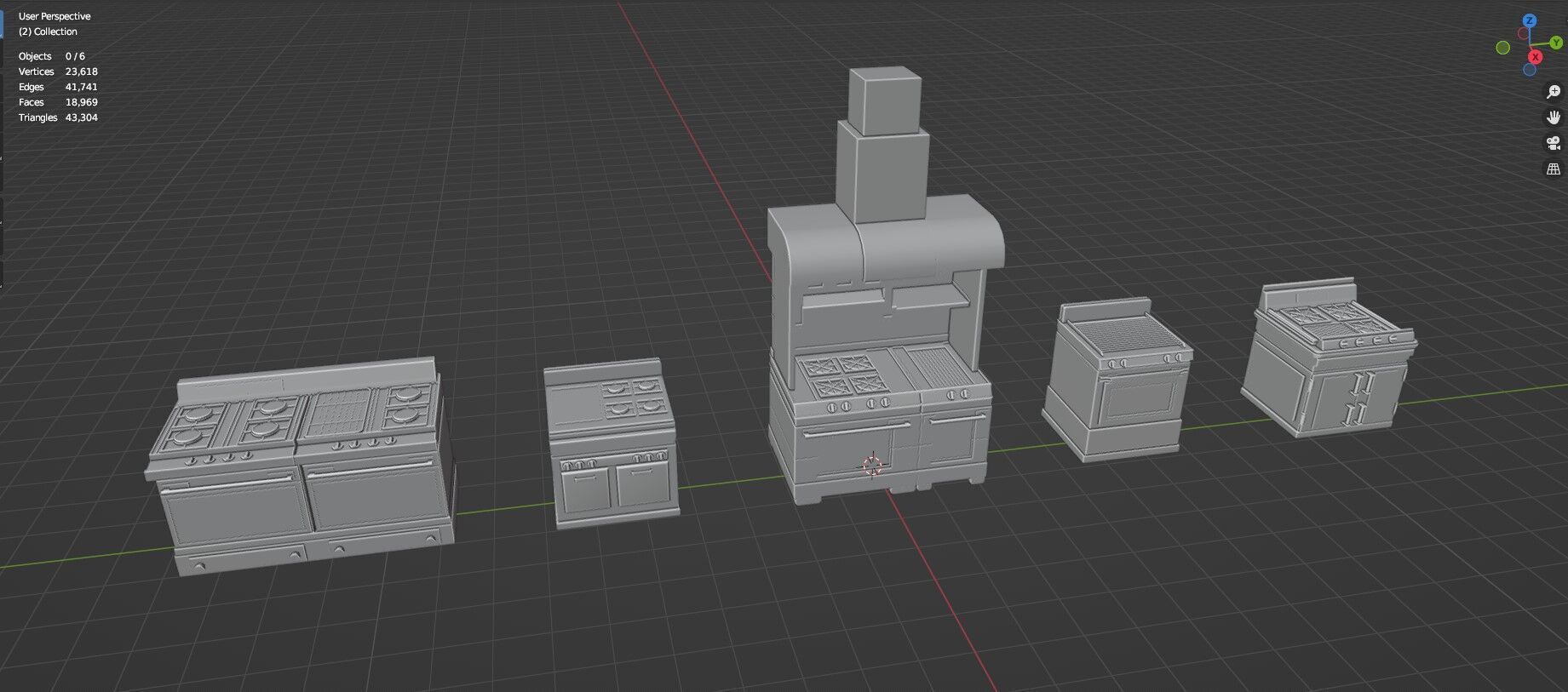 Low Poly 5 Gas Stoves Mini Pack 1 - Gameready - Untextured Low-poly 3D model_22