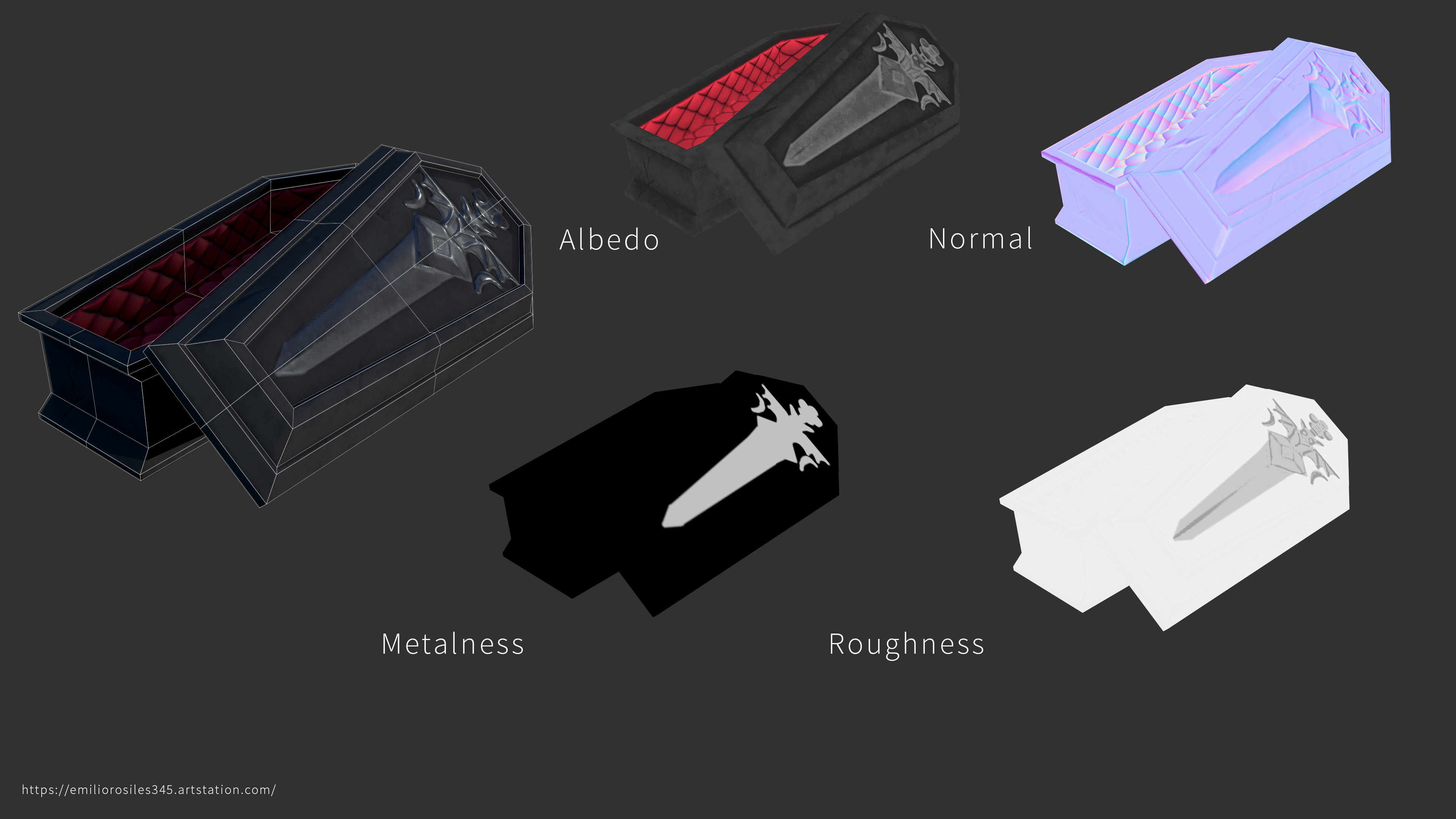 Stylized Vampire Coffin Low-poly 3D model_2