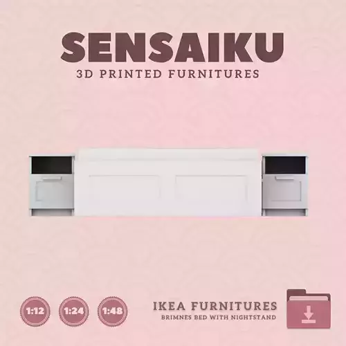 BRIMNES Bed Frame and Nighstand for Dollhouse IKEA 3D Print 3D print model