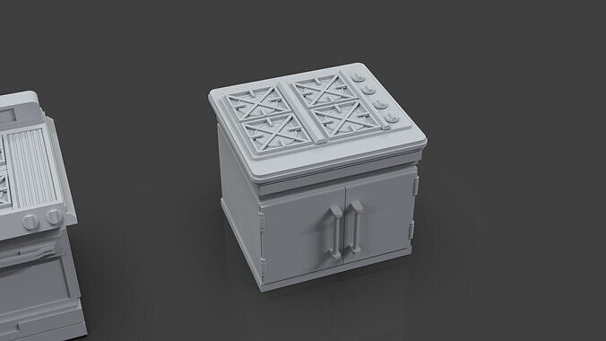 Low Poly 5 Gas Stoves Mini Pack 2 - Gameready - Untextured Low-poly 3D model 7