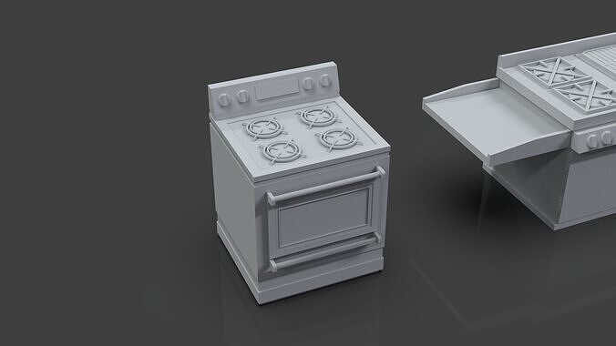 Low Poly 5 Gas Stoves Mini Pack 2 - Gameready - Untextured Low-poly 3D model 3
