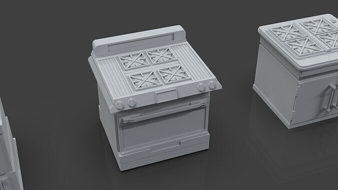 Low Poly 5 Gas Stoves Mini Pack 2 - Gameready - Untextured Low-poly 3D model 6