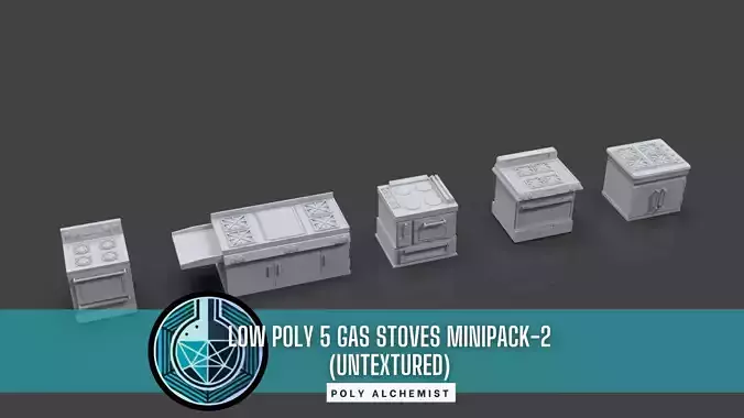 Low Poly 5 Gas Stoves Mini Pack 2 - Gameready - Untextured Low-poly 3D model