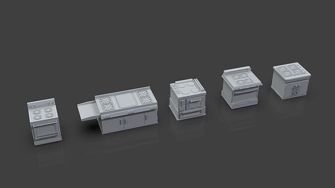Low Poly 5 Gas Stoves Mini Pack 2 - Gameready - Untextured Low-poly 3D model 2