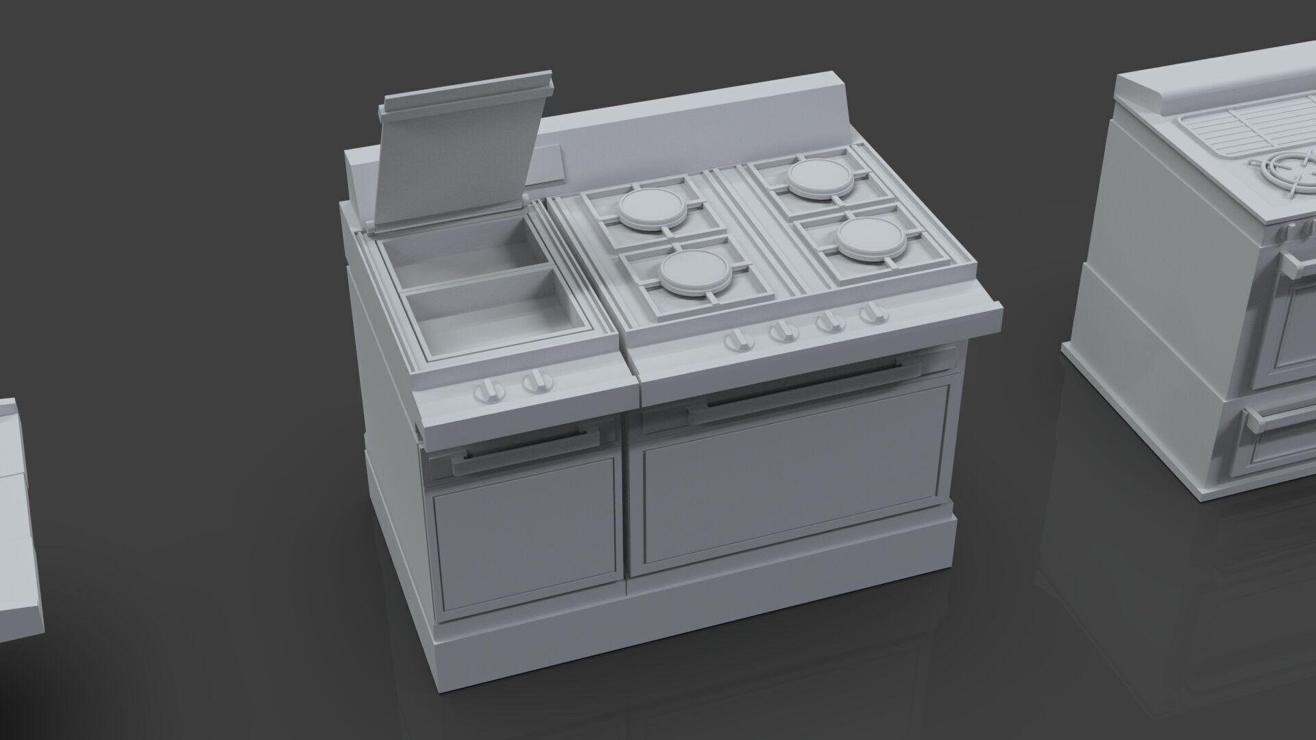 Low Poly 5 Gas Stoves Mini Pack 3 - Gameready - Untextured Low-poly 3D model_4