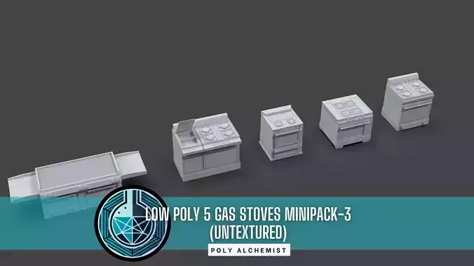 Low Poly 5 Gas Stoves Mini Pack 3 - Gameready - Untextured Low-poly 3D model