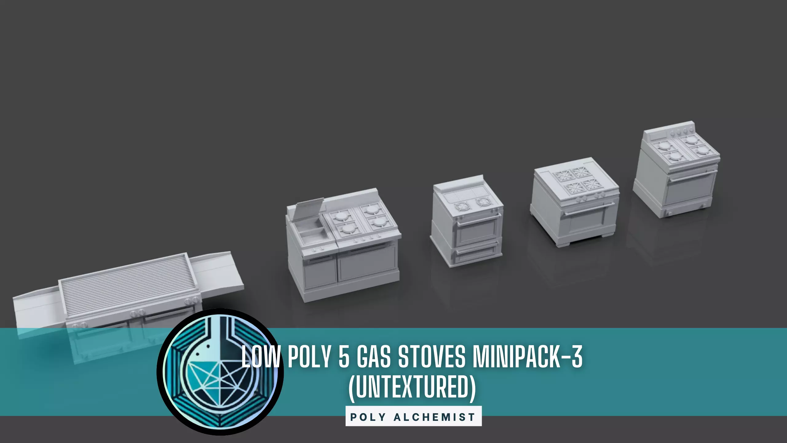 Low Poly 5 Gas Stoves Mini Pack 3 - Gameready - Untextured Low-poly 3D model_0