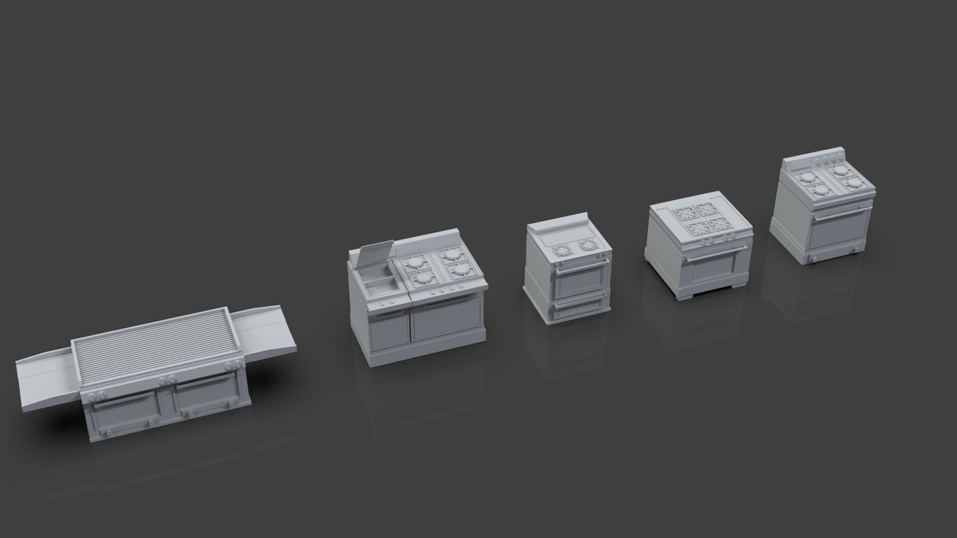Low Poly 5 Gas Stoves Mini Pack 3 - Gameready - Untextured Low-poly 3D model_1