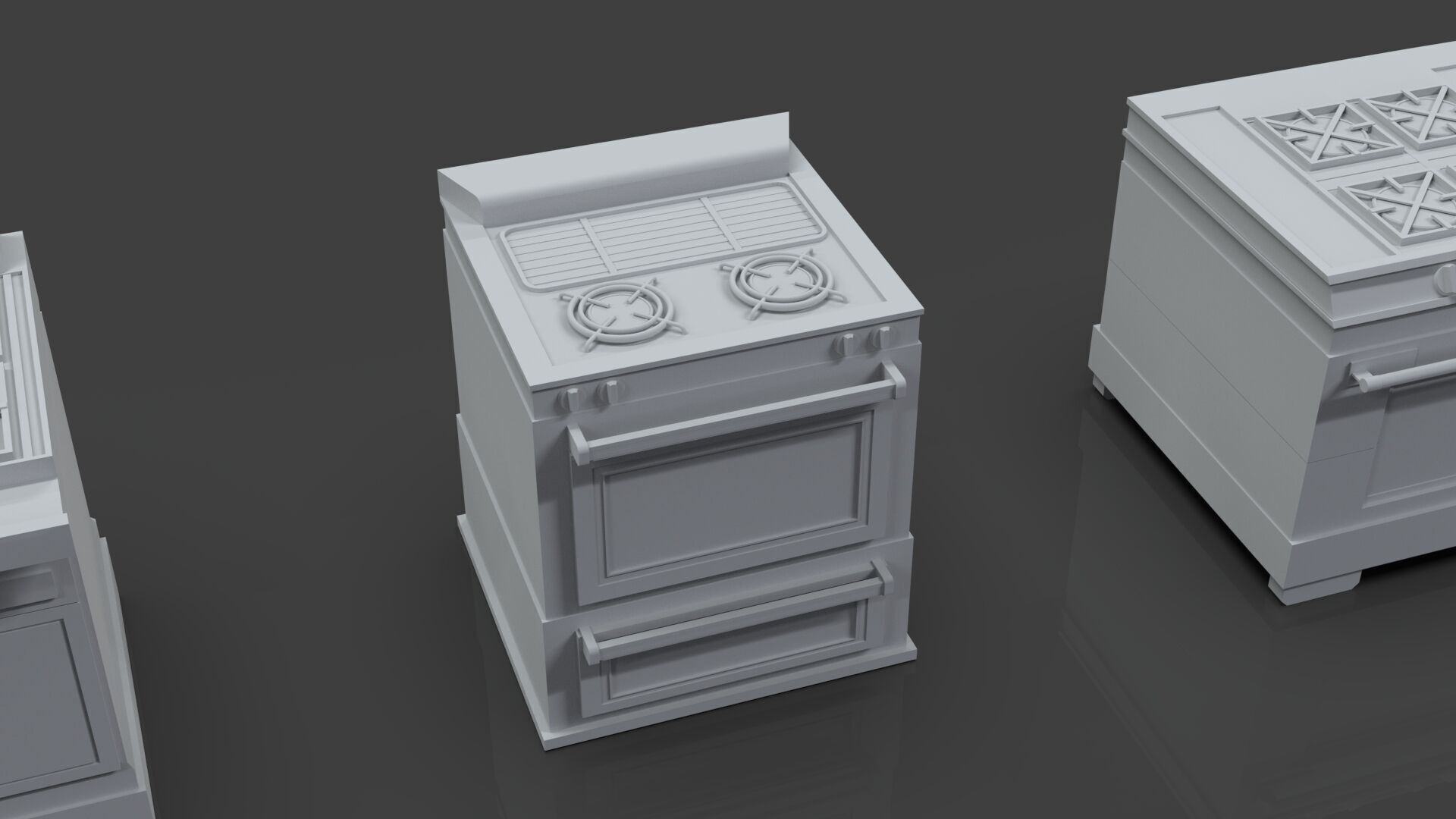 Low Poly 5 Gas Stoves Mini Pack 3 - Gameready - Untextured Low-poly 3D model_5
